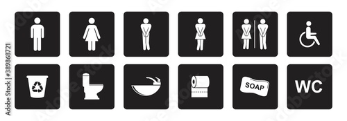 Toilet icons set, man and woman symbol, toilet signs, WC toilet signs, vector illustration