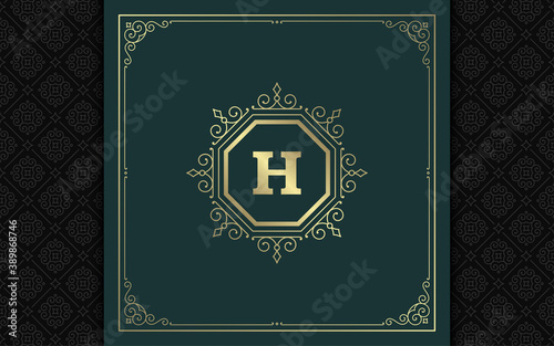 Vintage monogram logo elegant flourishes line art graceful ornaments victorian style vector template design