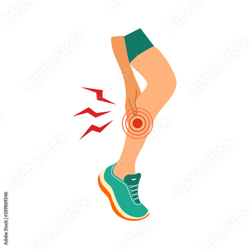 Leg pain concept vector illustration on white background. Sport man feel hurt in leg. Bone or muscle problem.