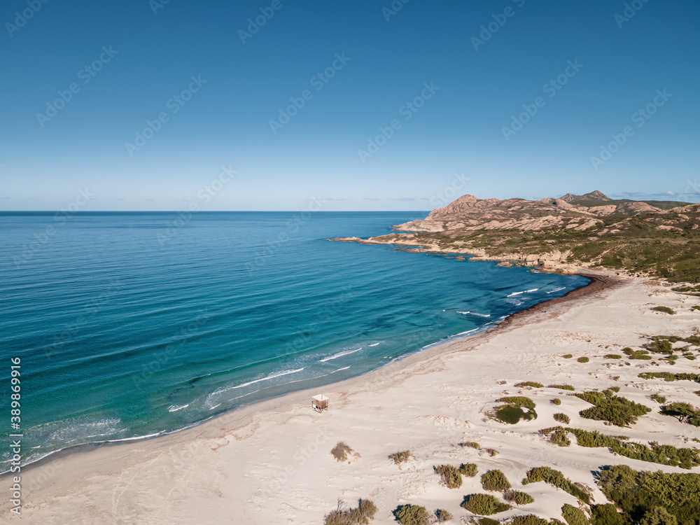 Birds-eye view of Ostriconi beach in Corsica