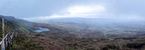  The Stairway to Heaven walk in Co Fermanagh from the top of Cuilcagh Moutain Park  Ireland. Panoramic view. 