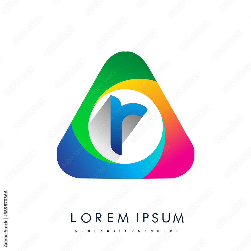 R letter colorful logo in the triangle shape, Vector design template elements for your Business or company identity.