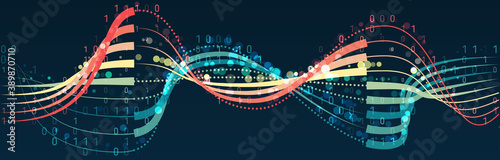 Big data visualization. Information analytics concept. Abstract stream information. Filtering machine algorithms. Sorting binary code. Vector technology background. photo