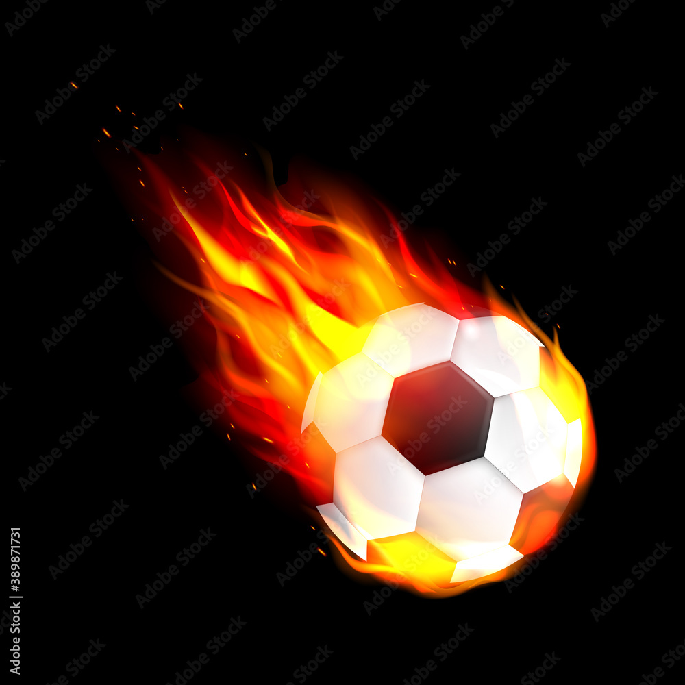 Naklejka premium Flaming soccer football ball. Flying burning soccer or football ball.
