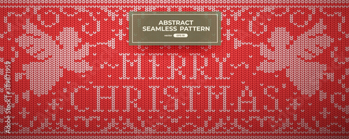 Seamless knit pattern. Red color. Vector illustration. Realistic knitted woolen cloth texture. Christmas sweater. New Year background. Winter Holiday. Flat style.
