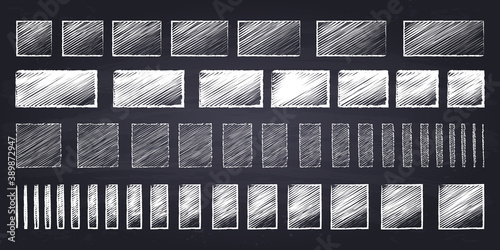 Chalk drawn squares and rectangles. Hand drawn geometric figures on chalkboard background.	
