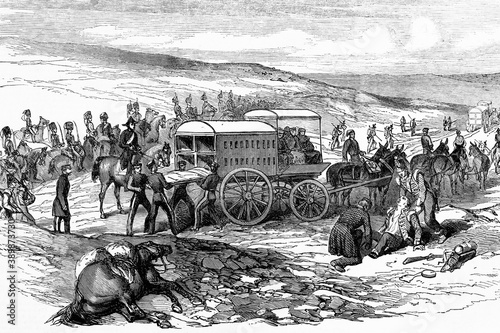 Siege of Sebastopol. Crimean war. Ambulances. 1854. Antique illustration. 1867. photo