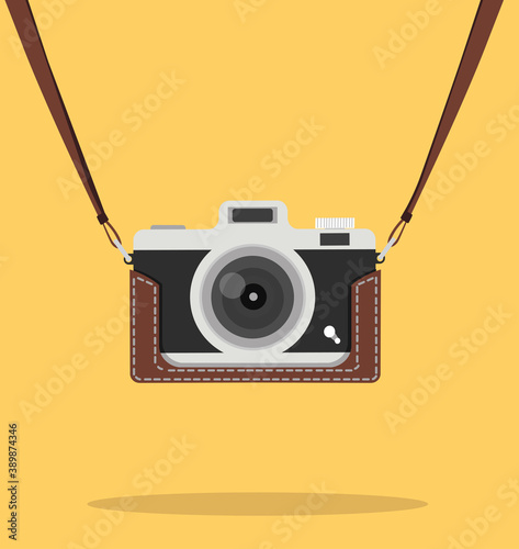 hanging vintage camera with case