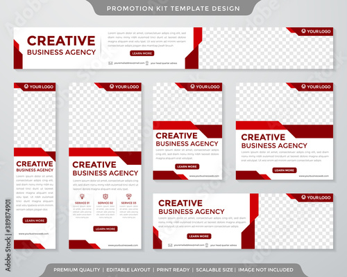 set of promotion kit, banner, flyer, cover, social media ads template with abstract background and modern style use for product branding and publication 