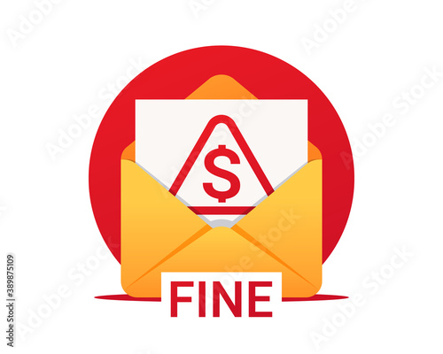 Fine by mail, vector icon. Envelope with a fine. Vector symbol of fine or penalty
