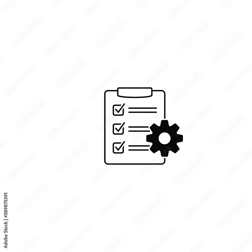 Clipboard with gear isolated icon. Technical support check list icon. Management flat icon concept. Software development. Clipboard with gear isolated icon. Technical support check list icon. Management flat icon concept. Software development.