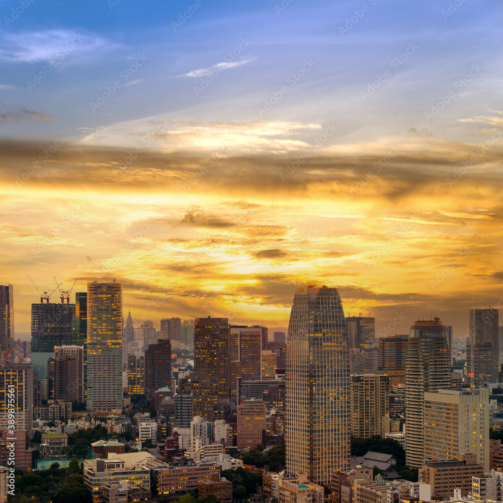 sunset Cityscape of Tokyo City, Japan - Tokyo is the world's most populous metropolis and is described as one of the three command centers for world economy
