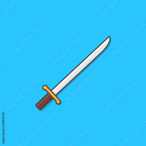 Sword Vector Icon Illustration. Cartoon Sword Weapon Flat Icon