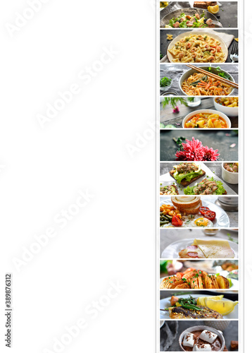 Collage of fruits vegetables in the shape of a heart. Vegetarianism and veganism. Collage of photos of various food. Diverse food is the cuisine of the peoples of the world.