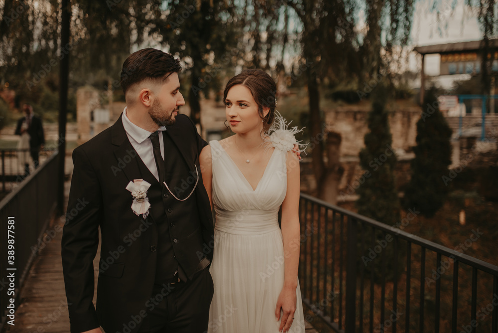 Bride and groom in a park kissing.couple newlyweds bride and groom at a wedding in nature green forest are kissing photo portrait.Wedding Couple Bride and groom in a park kissing.couple newlyweds bride and groom at a wedding in nature green forest are kissing photo portrait.Wedding Couple