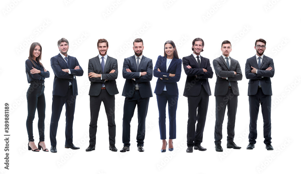 group of young successful entrepreneurs standing in a row