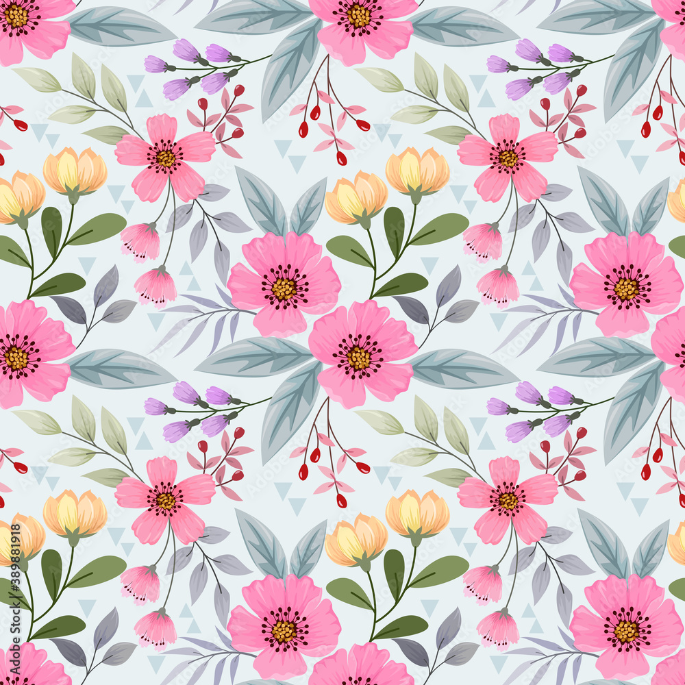Colorful hand draw flowers seamless pattern can be use for fabric textile wallpaper. Colorful hand draw flowers seamless pattern can be use for fabric textile wallpaper.