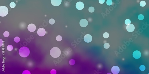 Light Pink, Blue vector background with circles, stars.