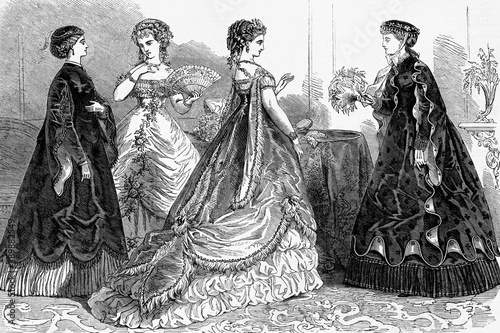 Paris fashion. 1867. Antique illustration. 1867.