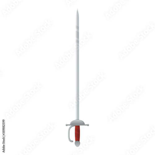 Medieval war type of weapon, concept icon rapier sword old cold weapon flat vector illustration, isolated on white. Cartoon equipment of murder.