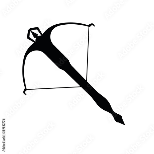 Fototapeta Medieval war type of weapon arbalest, concept icon crossbow weapon black silhouette vector illustration, isolated on white