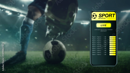Fotografering Smartphone screen with mobile app for betting and score