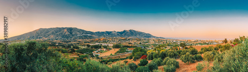 Mijas in Malaga, Andalusia, Spain. Summer landscape Cityscape At Sunset Sunrise. Panorama © Grigory Bruev