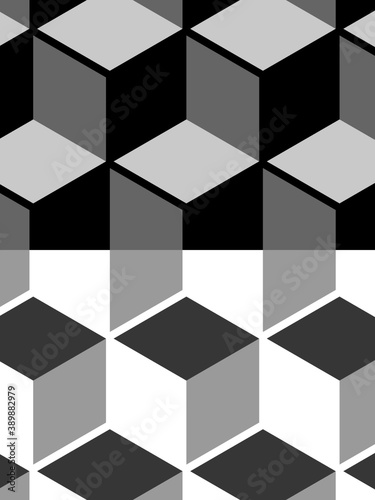 contrasting positive and negative black and white geometric 3D cube shapes in shades of grey