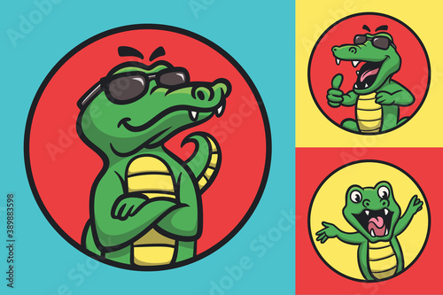 cool and happy crocodile animal logo mascot illustration pack