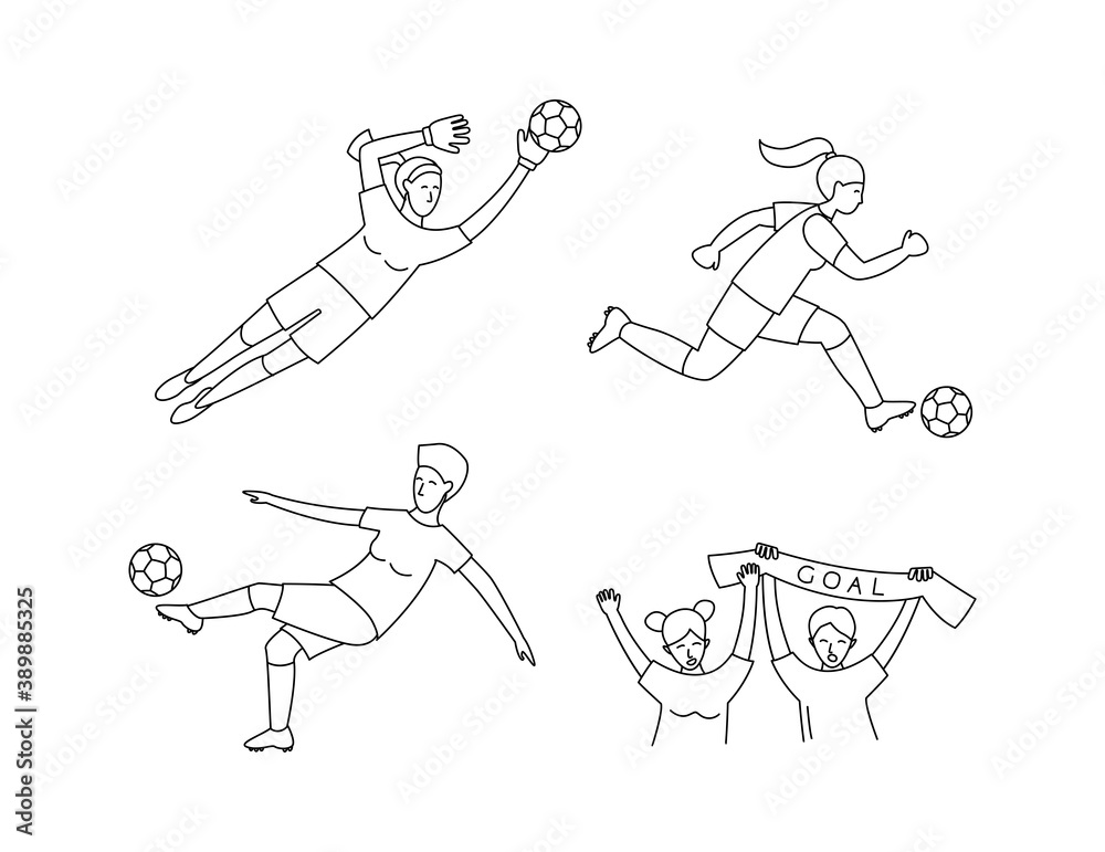 Fototapeta premium Female Soccer football player game match seamless background pattern.