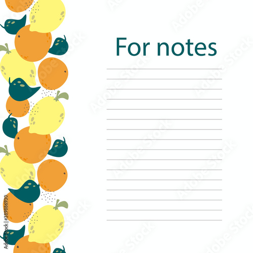 Cookbook page vector template. A place to write recipes. Vector illustration. Fruit