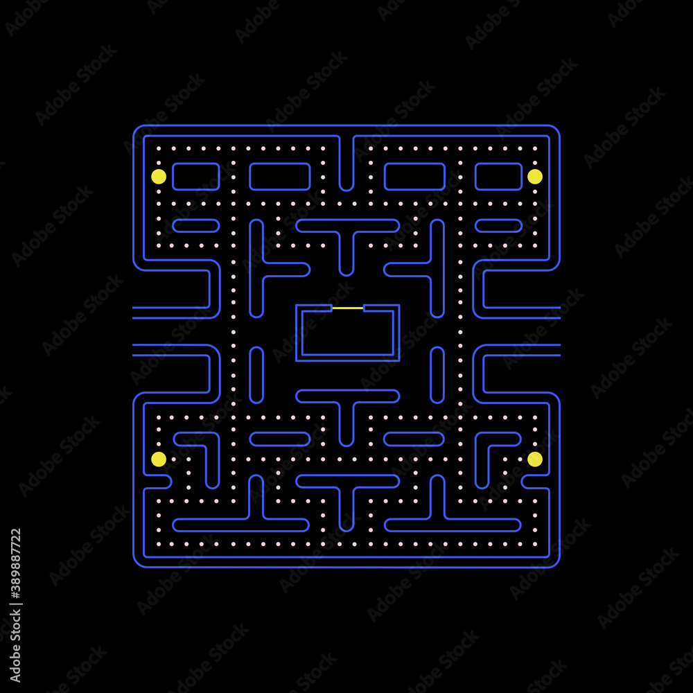 Old video game Pacman maze or labyrinth scene, retro dot eater screenshot  background, vector illustration vector de Stock | Adobe Stock