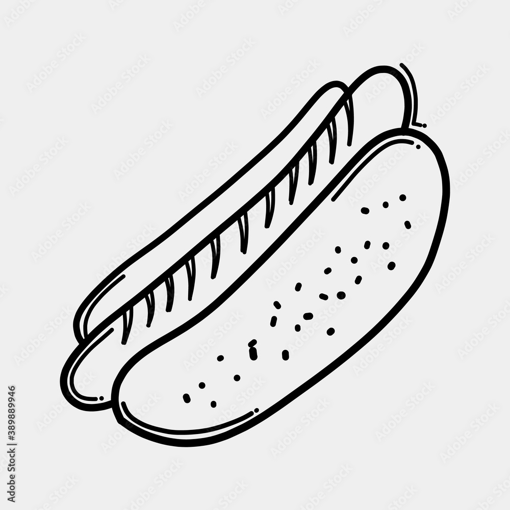 hot dog doodle vector icon. Drawing sketch illustration hand drawn line eps10