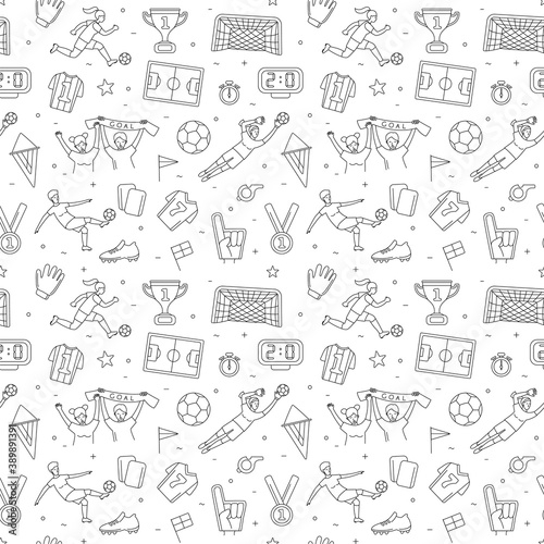 Female Soccer football player game match seamless background pattern.