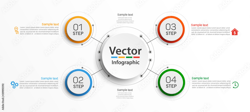 Fototapeta premium Vector infographic template with icons and 4 options or steps. Infographics concept for business. Can be used for presentations banner, workflow layout, process diagram, flow chart, info graph
