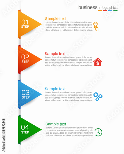 Vector infographic template with icons and 4 options or steps. Infographics concept for business. Can be used for presentations banner, workflow layout, process diagram, flow chart, info graph