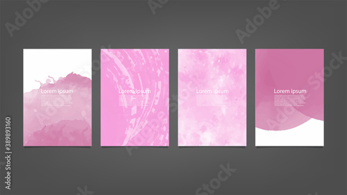Set of pink vector watercolor backgrounds for poster, brochure or flyer, Bundle of watercolor posters, flyers or cards. Banner template.