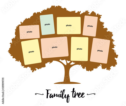 Family tree. Vector silhouette with photo frames. laser cutting template, wall sticker, panel. insert your photo into template collage. Set of photo frames.