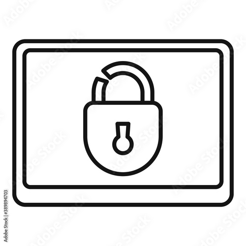 Tablet unlock fraud icon. Outline tablet unlock fraud vector icon for web design isolated on white background