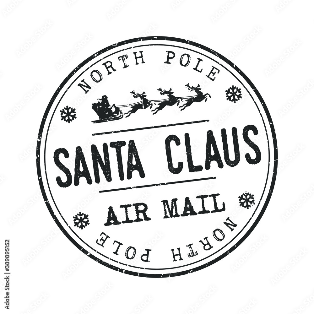 North Pole Mail Santa Claus Vector Stamp Round Design illustration Silhouette.