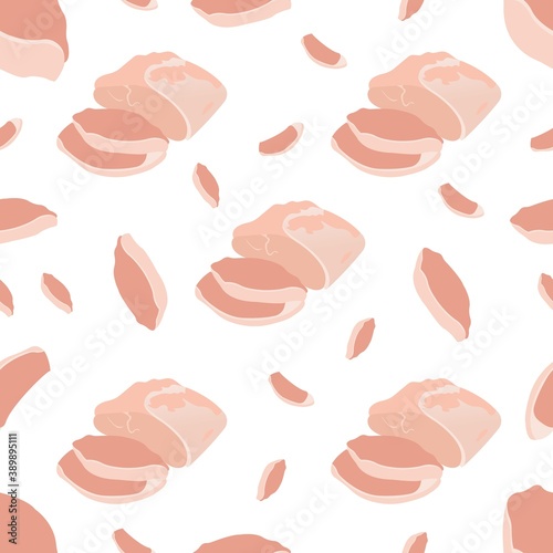 Sliced ​​pork tenderloin seamless pattern. Vector illustration isolated on a beige background.