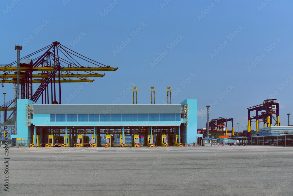 Checkpoint truck in warehouse container at transportation port or ...
