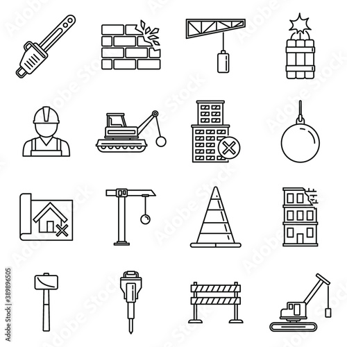 City demolition work icons set. Outline set of city demolition work vector icons for web design isolated on white background