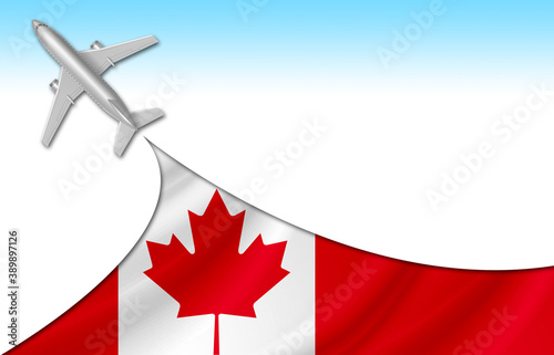 3d illustration plane with Canada flag background for business and travel design