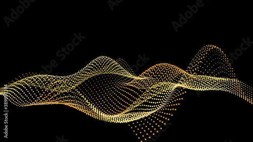 An abstract stream of golden radiance flying in outer space through galaxies and orbits. Star clusters networks.