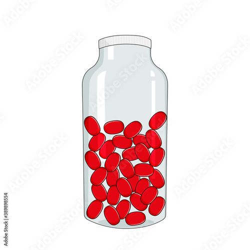 Pills, tablets in bottle, medical concept. Vector illustration.
