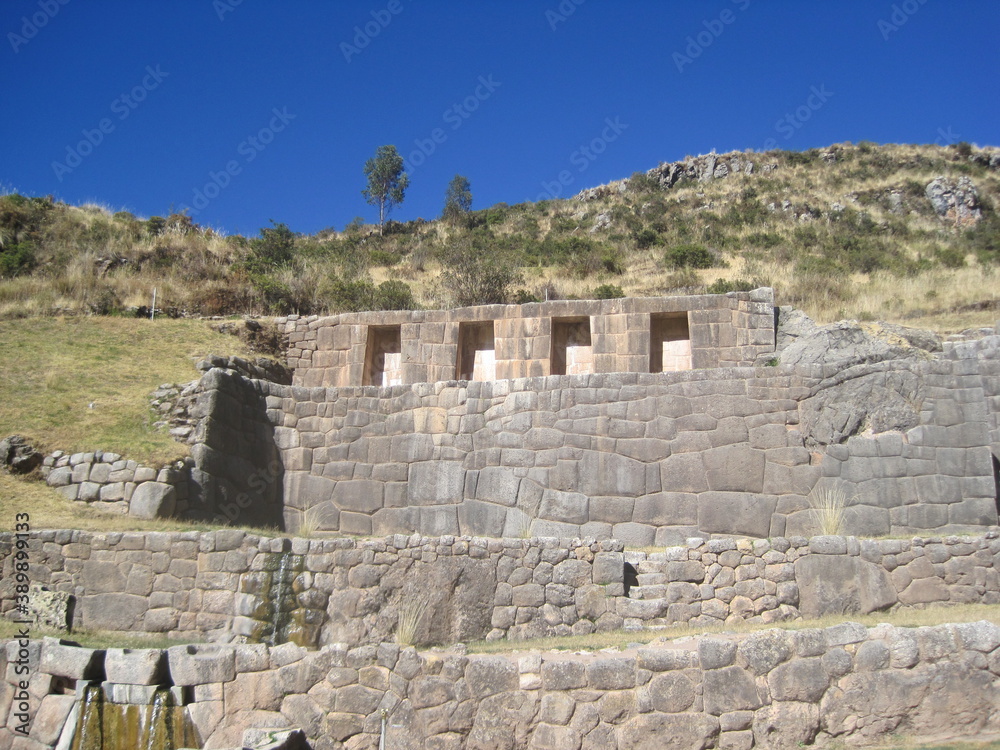 The nature around the Inca Temple of Heaven and Lake Titicaca in Peru, South America