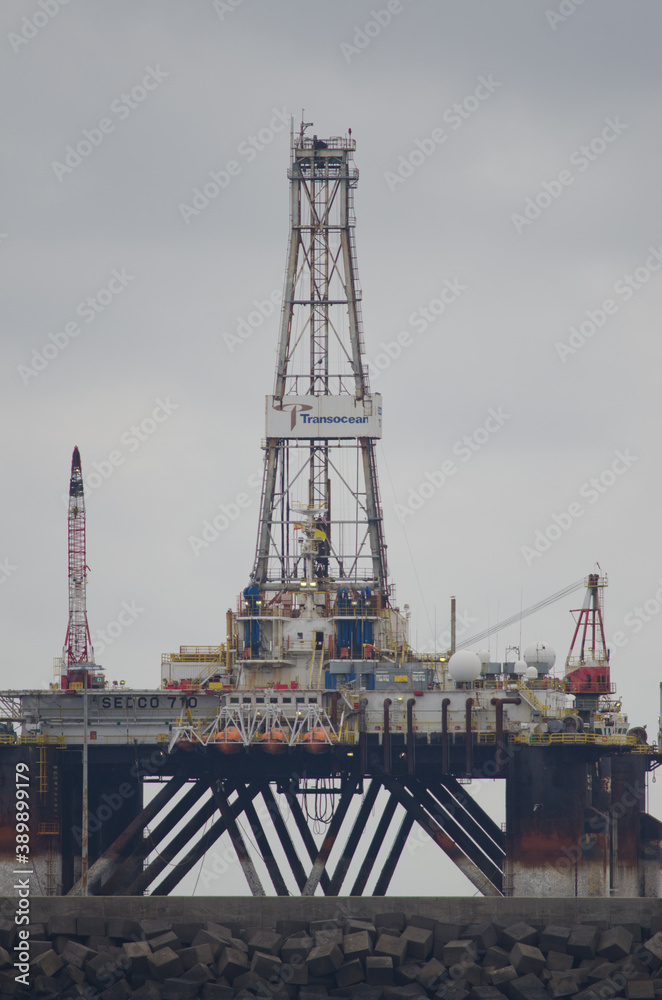 Playa de Arinaga. Aguimes. Gran Canaria. Canary Islands. Spain. November 30, 2013: oil platform docked in the port of Arinaga.