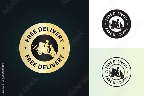 Delivery man riding a scooter ,free delivery vector illustration symbol, line art , fast delivery