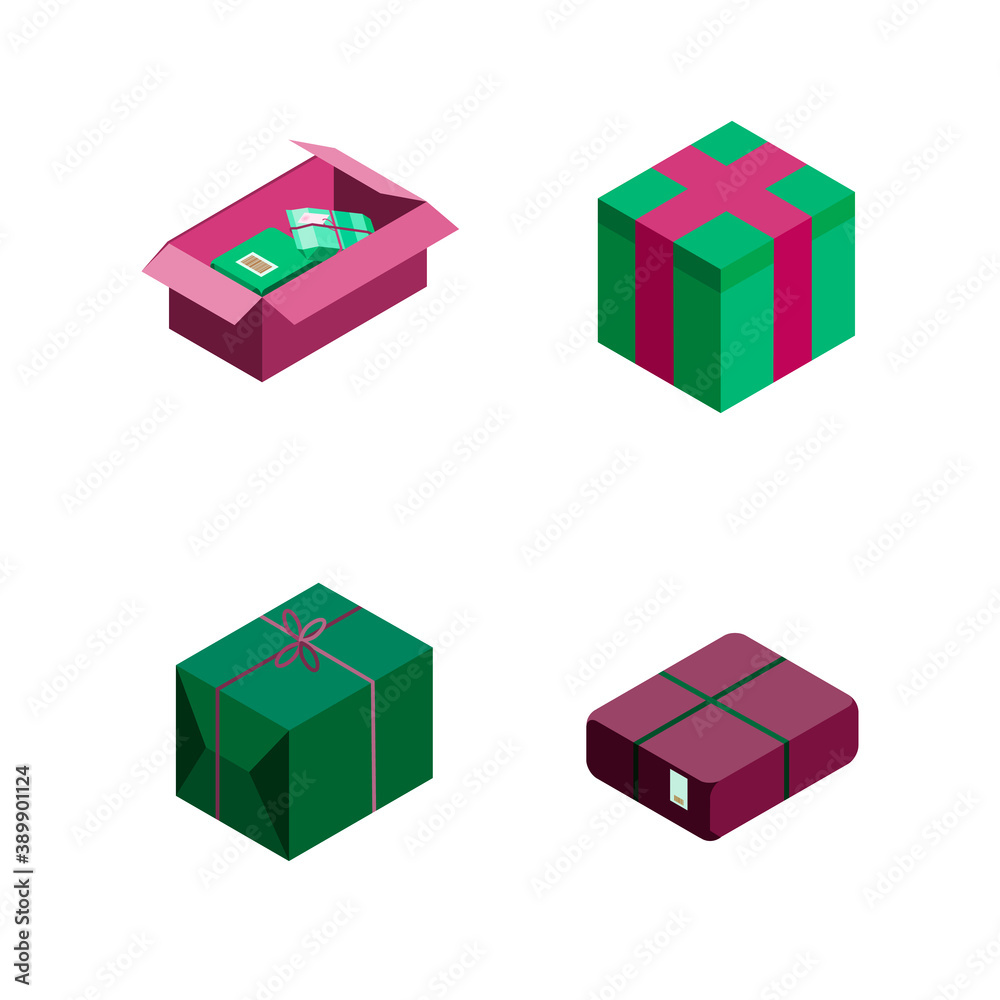 Isometric gift icon. Set gift box vector illustration isolated on white background. Isometric gift icon. Set gift box vector illustration isolated on white background.